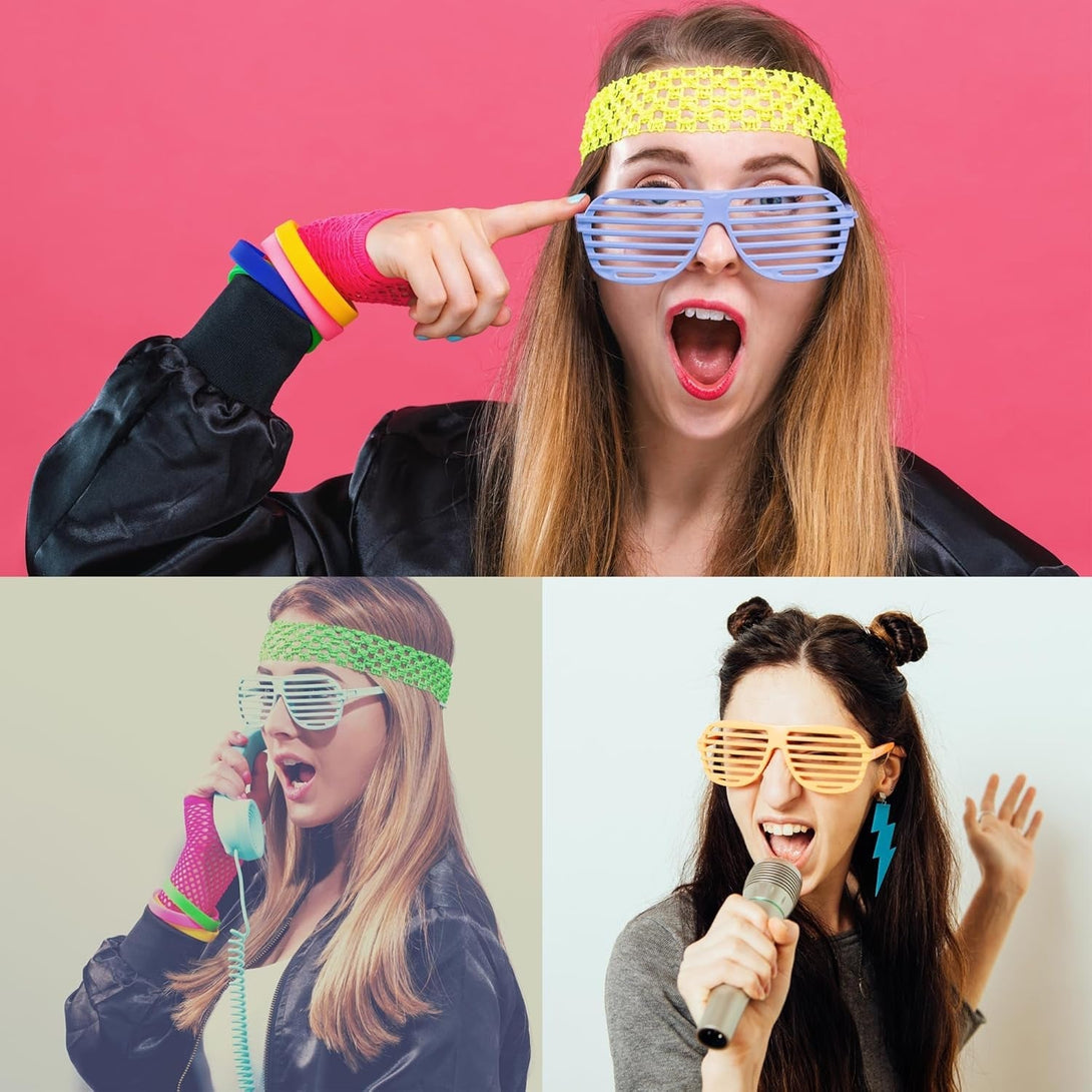 YAROMO 80S 90S Party Favors Birthday Supplies, Hip Hop Theme Gift Neon Earrings Glasses Gloves Necklace Slap Bracelet Neon Hair Scrunchies 80S 90S Party Decorations