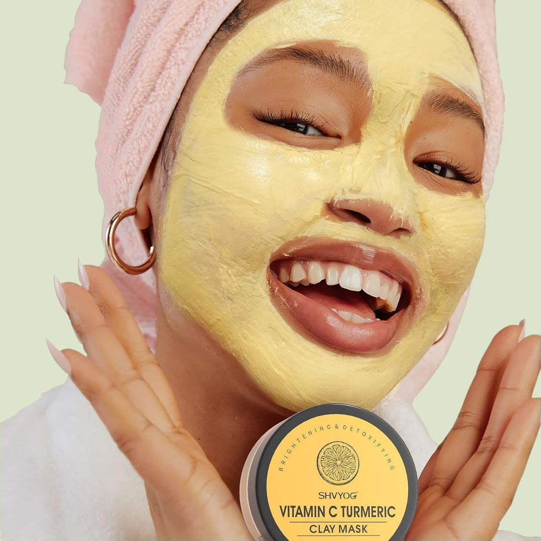 4 Pcs Clay Facial Mask Set - Turmeric, Vitamin C, Green Tea, Dead Sea Mud, and Rose Clay Skin Care Mask for Deep Cleansing, Moisturizing, and Refining Pores - 240G