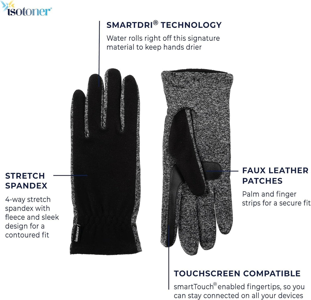 Isotoner Women'S Unlined Water Repellant Touch Screen Gloves, Black, One Size