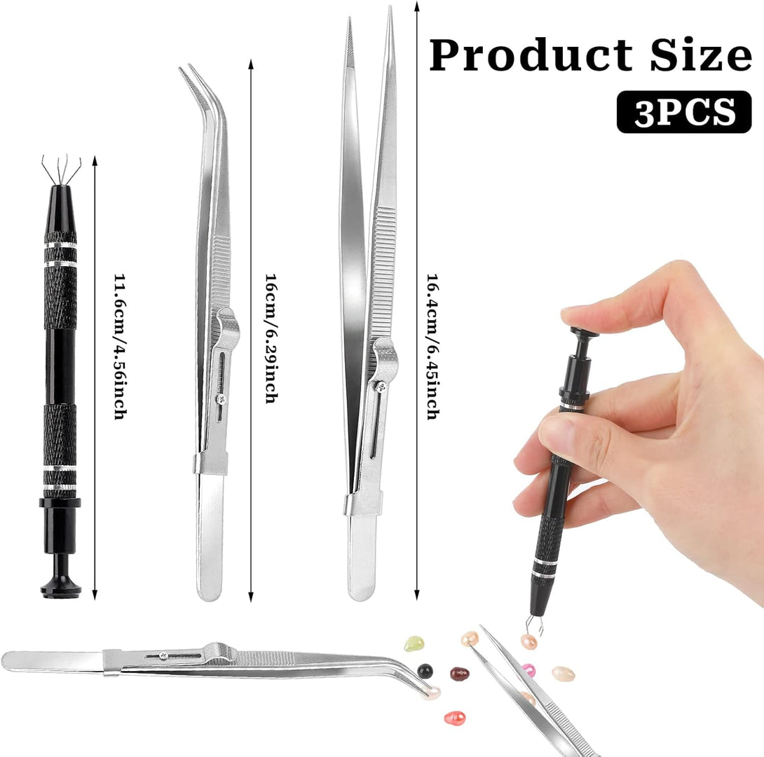 3Pcs Diamond Holder Pick up Tool Precision Tweezers Stainless Steel Tweezers Kit Diamond Claw Tweezers Parts Prong Tweezer Grabber Stone Jewelry Locking Tweezers