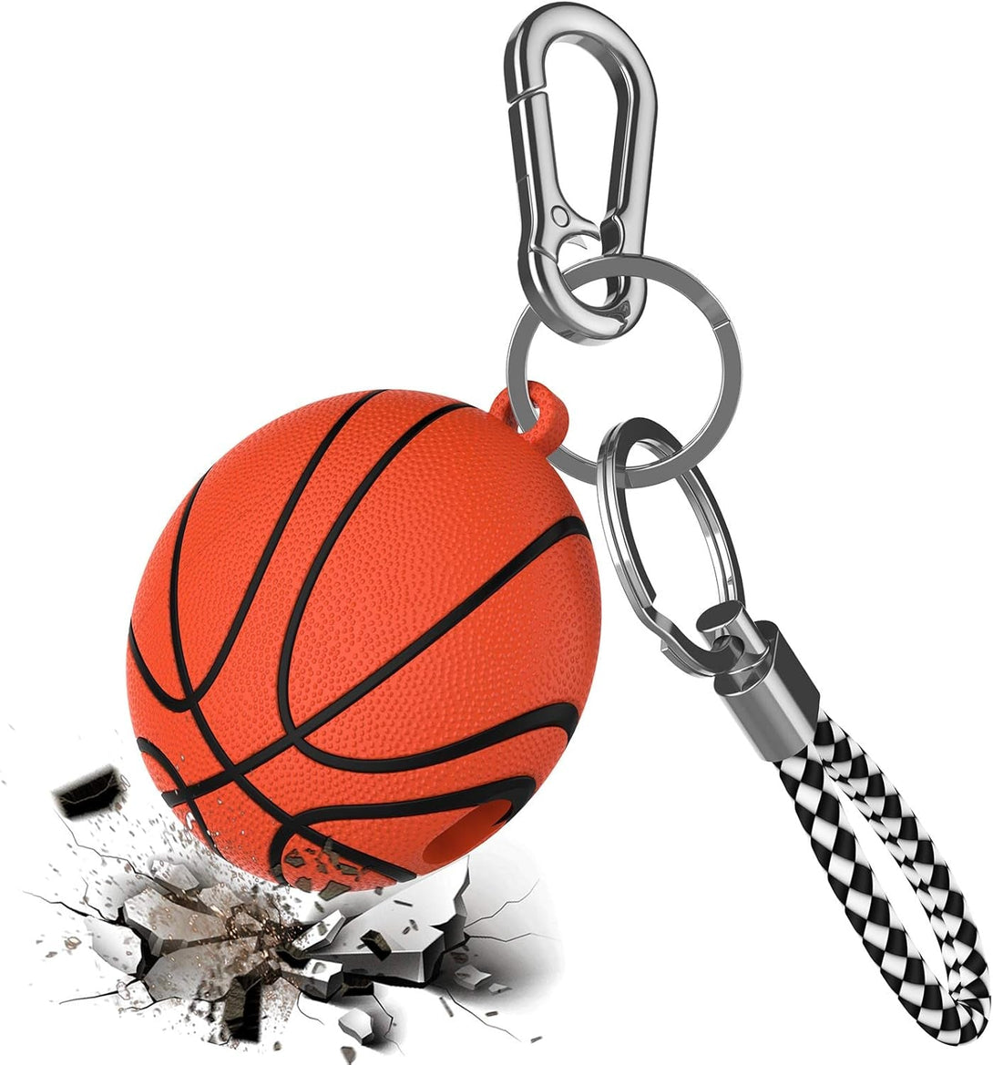 For Airpod Case, Cool Design Sports Cute Funny Basketball round Hard PC Plastic Airpods Case Cover with Keychain Key Ring Lanyard Compatible with Airpods 2 & 1, Brown