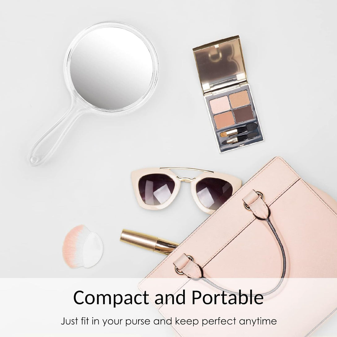 D Handheld Mirror with Handle, Hand Mirror Small Doule Sided Magnifying Mirror 1X 2X, Handle Makeup Mirror, Acrylic Handheld Mirror Rounded Shape, Transparent 1 PCS