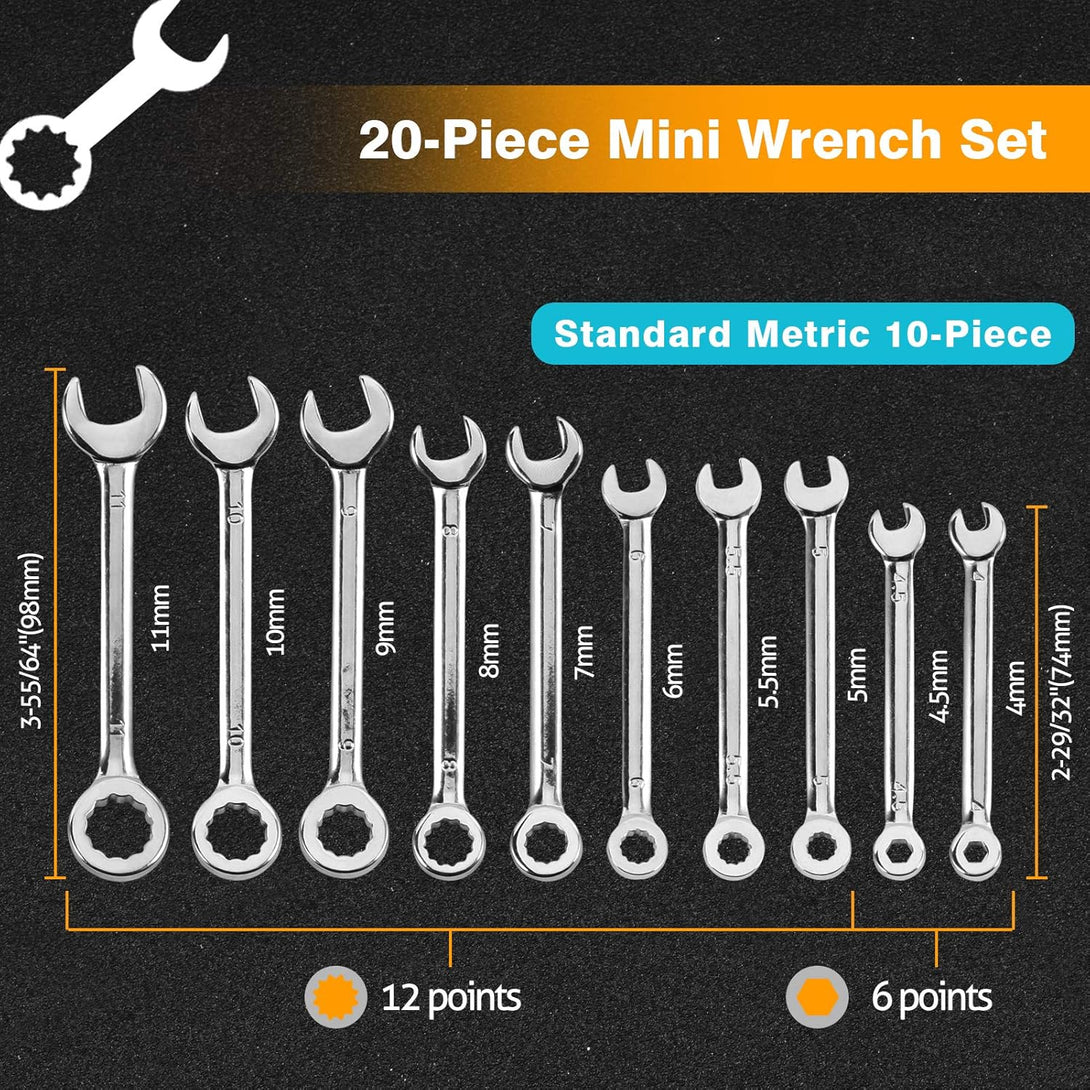 SPEEDWOX 20-Piece Mini Combination Wrench Set, High Carbon Steel, Silver