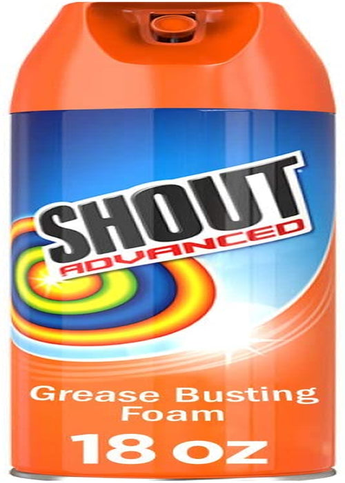 Shout Advanced Grease Busting Foam, Laundry Stain Remover for Oil and Grease Stains; Works on Motor Oil, Bike Grease, Cooking Oil, and More! 18Oz Can