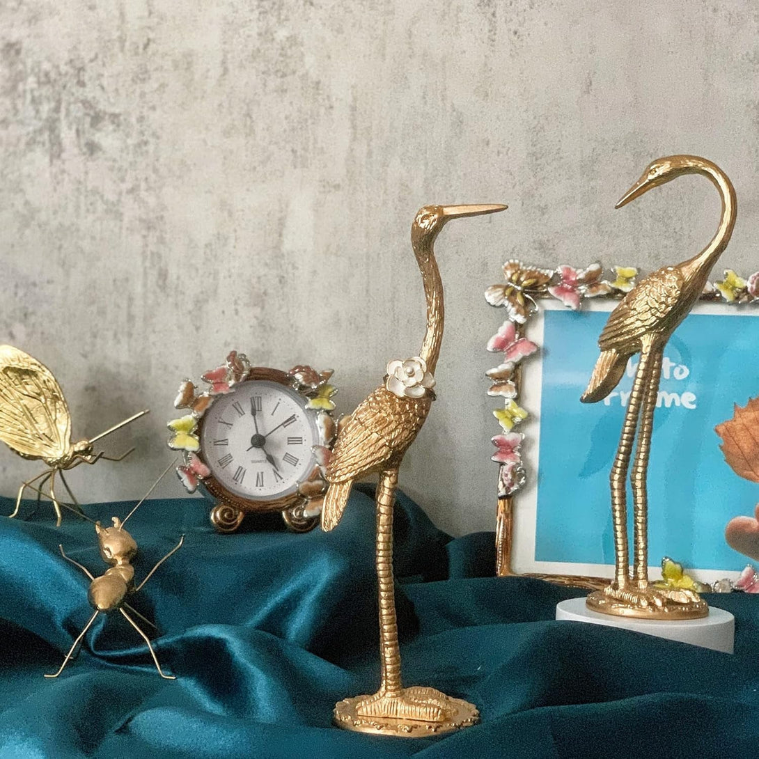 Metal Crane Ring Holder Stand for Jewelry, Engagement and Wedding Ring Display, Gold Decorative Ornaments Home Decor for Living Room, Bedroom, Desktop, Cabinets