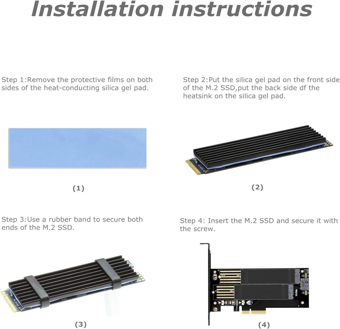 Dual M.2 PCIE Adapter for SATA or PCIE Nvme SSD with Advanced Heat Sink Solution,M.2 SSD NVME (M Key) and SATA (B Key) 22110 2280 2260 2242 2230 to Pci-E X 4 Host Controller Expansion Card