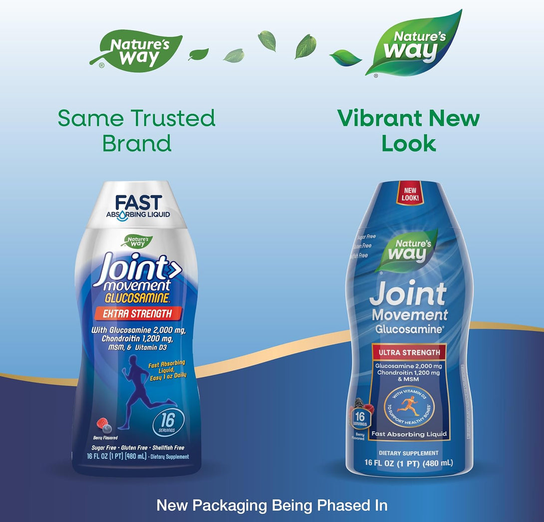 Nature'S Way Joint Movement Glucosamine Fast Absorbing Liquid, Ultra Strength, Supports Healthy Bones*, Chondroitin, and MSM with Vitamin D3, Berry Flavored, 16 Fl Oz (Packaging May Vary)