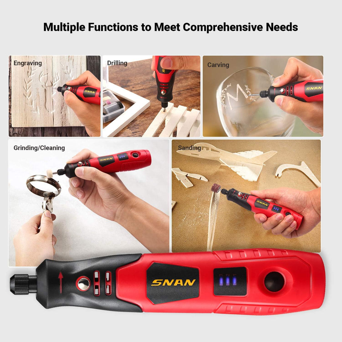 SNAN Cordless Rotary Tool Kit,1500Mah with 80 Accessories 3.7V Li-Ion,Mini Portable Rotary Tool, USB Charging, for Delicate & Light DIY Small Projects