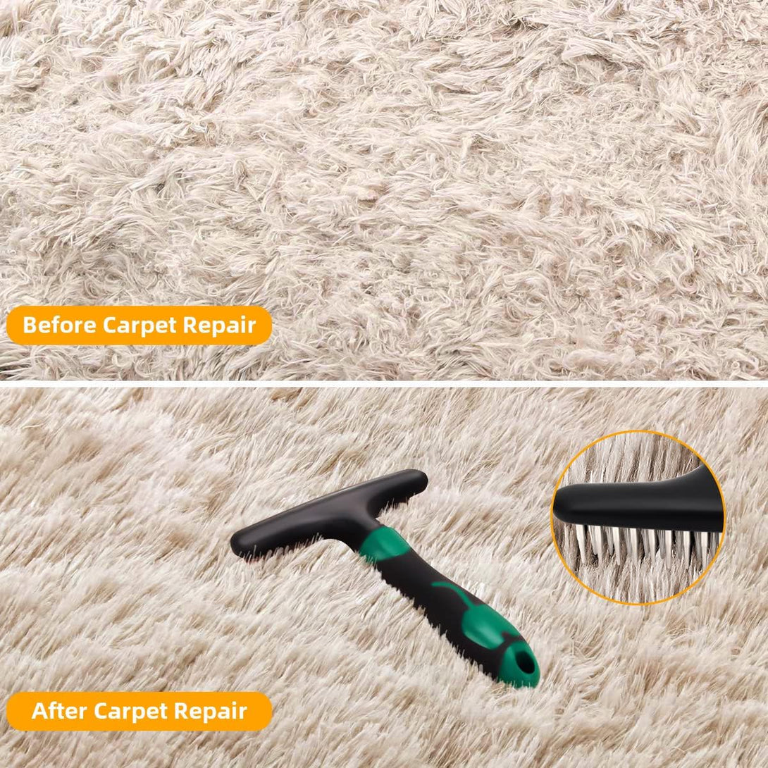 Carpet Restoration, Carpet Rake, Carpet Groomer Rake, Shag Rug Rake, Hair Cleaner Suitable for Rug and Carpet Undercoat Rake Comb, Slicone Handle Deshedding Brush for Dogs (Green)