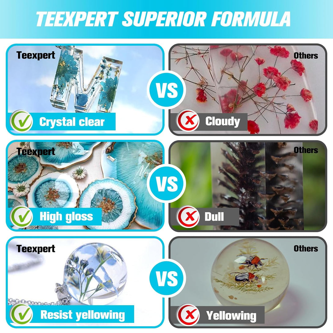 Teexpert Epoxy Resin Kit 16Oz, Self-Leveling, Crystal Clear & Bubble-Free Epoxy Resin, Coating and Casting Resin for DIY Art, Jewelry, Coasters, Molds - 1:1 Easy Mix (8Oz Resin and 8Oz Hardener)