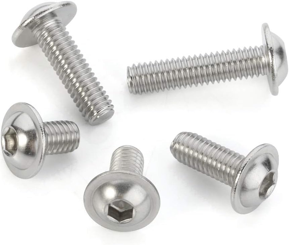 M6-1.0 X 12Mm 16Mm 20Mm 25Mm 30Mm Flanged Button Head Socket Cap Screws, 304 Stainless Steel 18-8, Bright Finish, Fully Threaded, 50 PCS