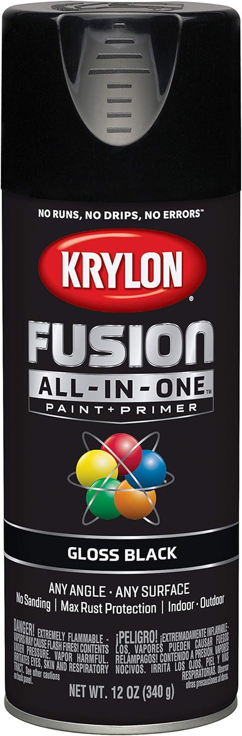 12 Oz Krylon K02702007 Black Fusion All-In-One Paint & Primer Spray Paint, Gloss