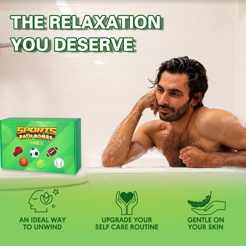 Bath Bombs for Kids, Extra Large Sports Bathbomb Set with 6 Sports Themes, All Natural Bath Bomb for Women and Men, Surpise inside Every Box of Bathbombs, Lasting Bath Fizzies for the Entire Family