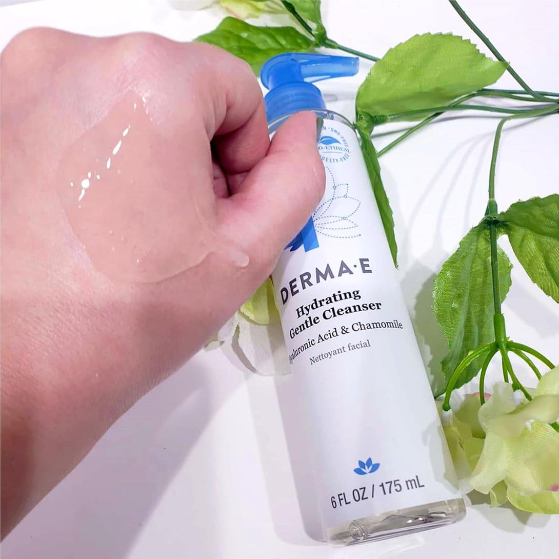 Derma E Hydrating Gentle Cleanser with Hyaluronic Acid – Moisturizing Facial Cleanser Tones, Moisturizes & Improves Skin Texture – Gently Exfoliating Face Wash, 6 Fl Oz