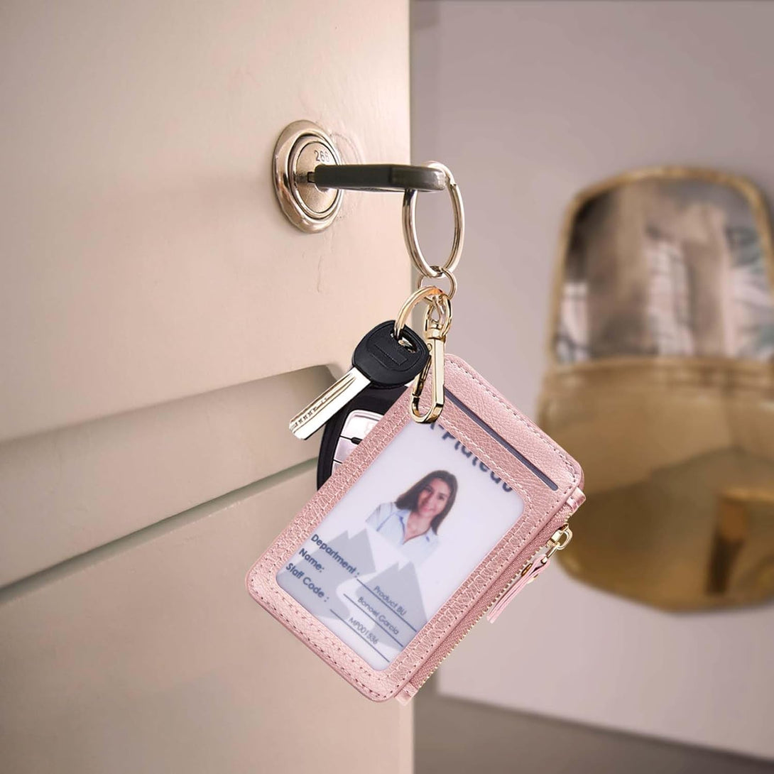 Keychain Wallet, Rfid Blocking Credit Card Holder Leather, Zipper Card Case for Women