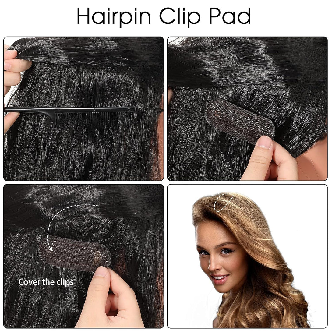 12 Pieces Hair Styling Set: Sponge, Invisible Clips, Combs, Volume Inserts, Hair Extensions Accessories (Black, Coffee, Dark Brown)