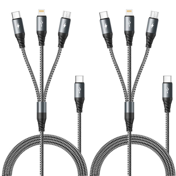 USB C Multi Charging Cable 3A,[2Pack 4FT] 3 in 1 Charging Cable Nylon Braided Multiple Phone Charger Cord Fast Iphone Charging Cord with Type-C,Micro USB,IP Port for Iphone16/15/14/Android and More