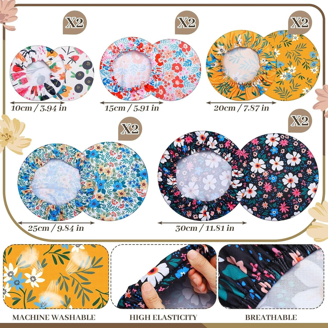 10 Pack Cloth Bowl Covers for Bread Rising Reusable Fabric Bowl Covers 5 Size Stretch Elastic Food Storage Container Covers Cotton Bread Bowl Covers Reusable Lids for Food, Fruits, Leftover(Flower)