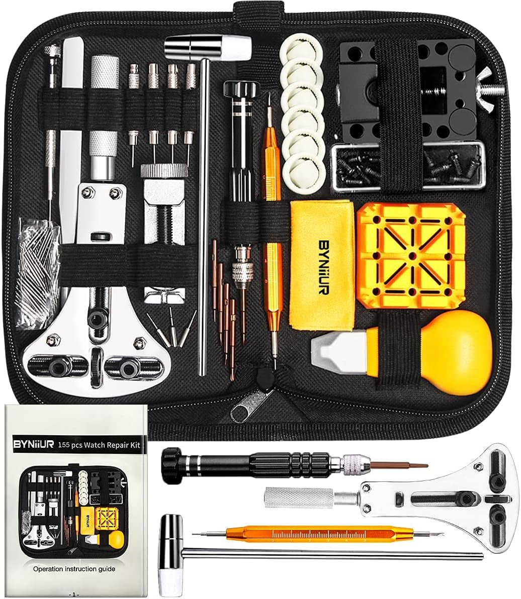 Watch Link Removal Kit, BYNIIUR Watch Repair Kit, Watch Case Opener Spring Bar Tools, Watch Battery Replacement Tool Kit, Watch Band Link Pin Tool Set with Carrying Case and Instruction Manual