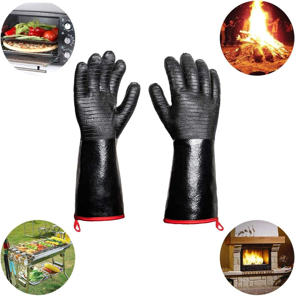 932°F Extreme Heat Resistant Gloves for Grill Bbq,Aillary Waterproof Long Sleeve Pit Grill Gloves for Fryer, Baking, Oven,Smoker,Fireproof, Oil Resistant Neoprene Coating（14-Inch ）