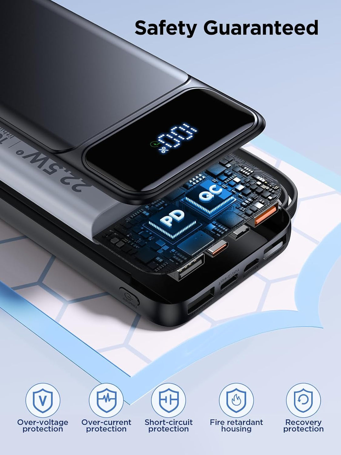 Aioneus Power Bank, Portable Charger with Built in Cable 22.5W Fast Charging Battery Pack 10000Mah Slim 6 Outputs 3 Inputs LED Display Phone Charger for Iphone Samsung Pixel Moto Ipad Travel Essential