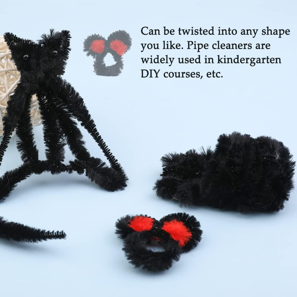 100 PCS Pipe Cleaners Chenille Stem, Bump Chenille Stems Pipe Cleaner, Black Pipe Cleaners Crafts Supplies for DIY Arts Crafts Decorations (Black)