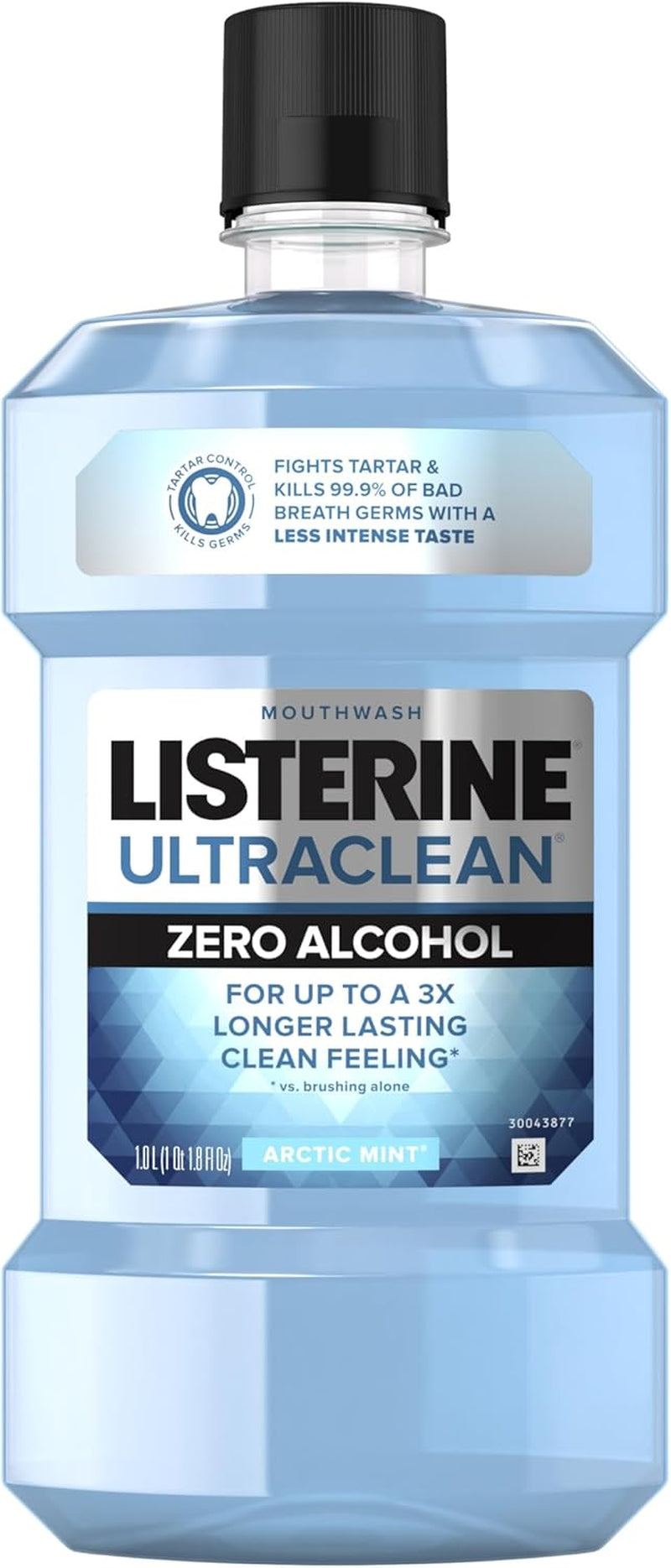 Listerine Ultraclean Zero Alcohol Tartar Control Mouthwash, Oral Rinse to Help Fight Bad Breath and Tartar, for Cleaner, Naturally White Teeth, Less Intense Arctic Mint Taste, 1 L