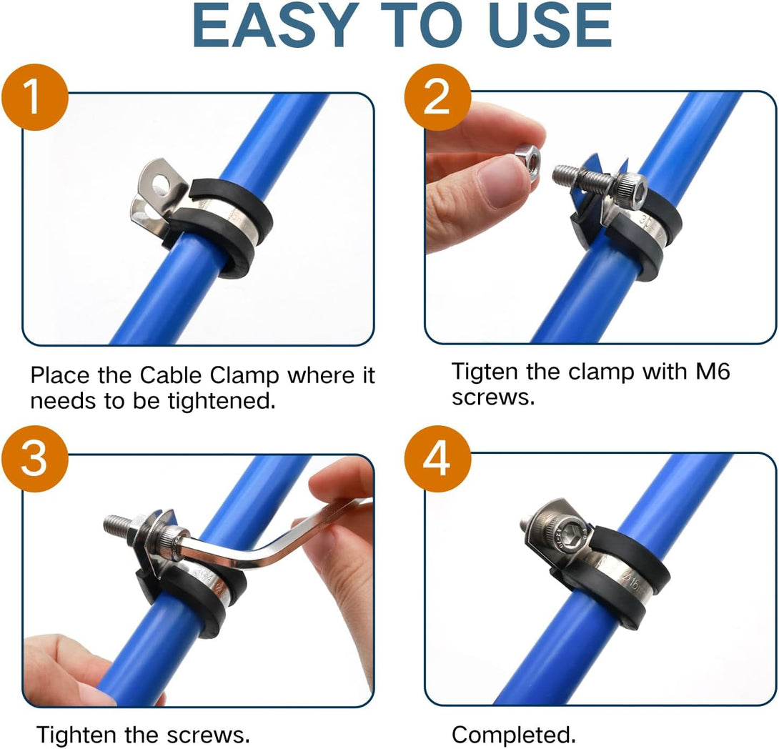 1/2 Inch Cable Clamp, 25 Pack Stainless Steel Wire Clamp, Rubber Metal Hose Clamps for Wire Line Clips, Pipe, Hose Bracket, Tube Holder (14Mm)