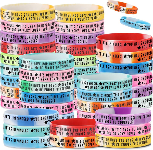 36 Pcs Mental Health Awareness Wristbands Bulk Colored Inspirational Motivational Silicone Stretch Bracelets Positive Daily Affirmation Fathers Day Gifts for Women Men