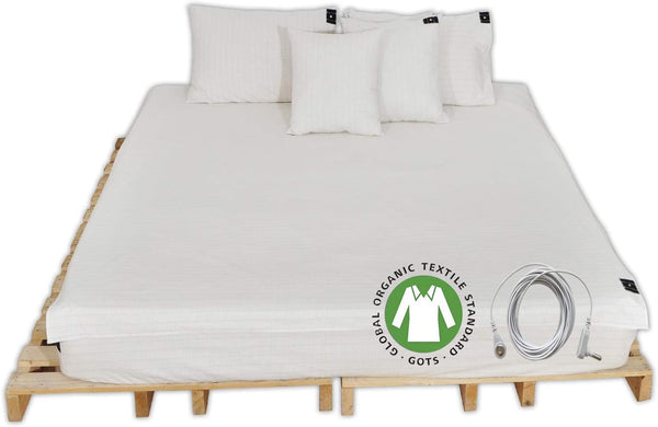 CONDUCTIVE Brand Grounding Sheet for Bed Organic Cotton Silver with Ground Connection Cord （52 X 27 Inch, Original Color Sleeping Wellness Benefits Sleep Therapy