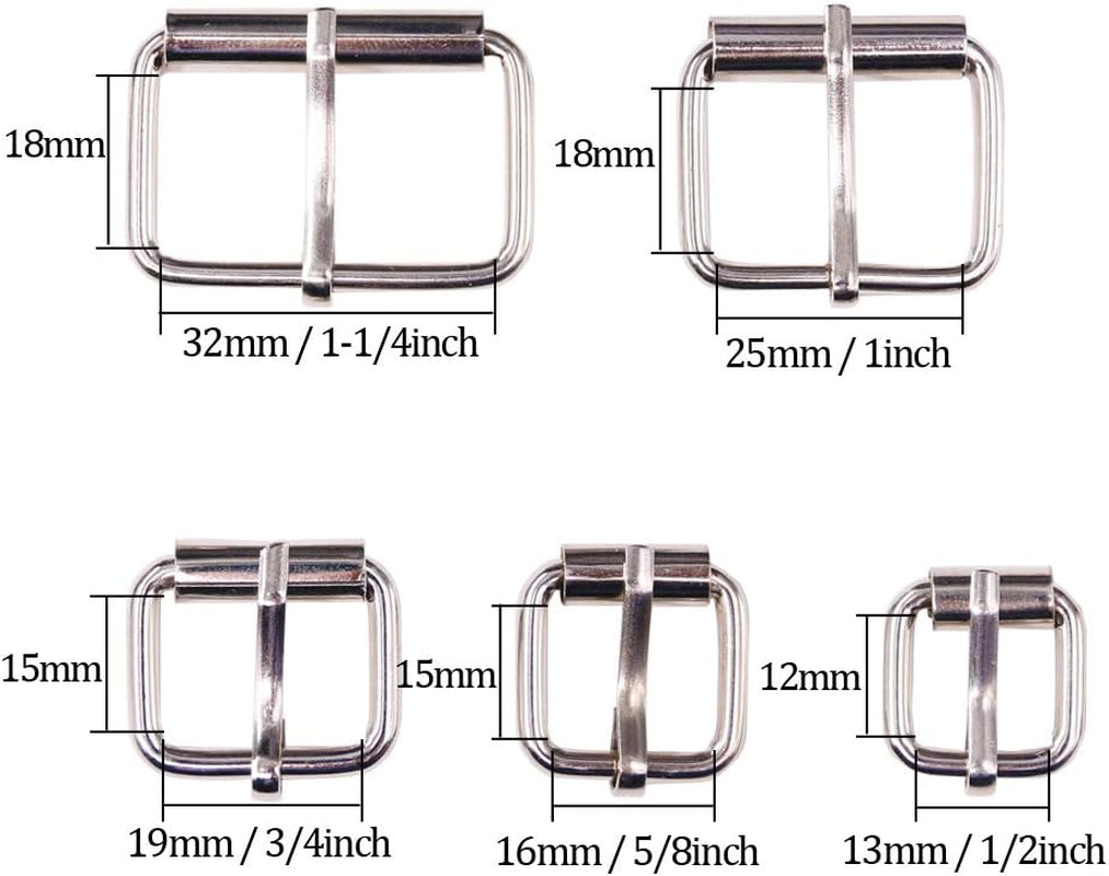 Swpeet 50Pcs 5 Sizes 1/2" 3/4" 1" 5/4" 5/8" Multi-Purpose Metal Roller Buckle Ring Assortment Kit for Hardware Belt Bags Ring