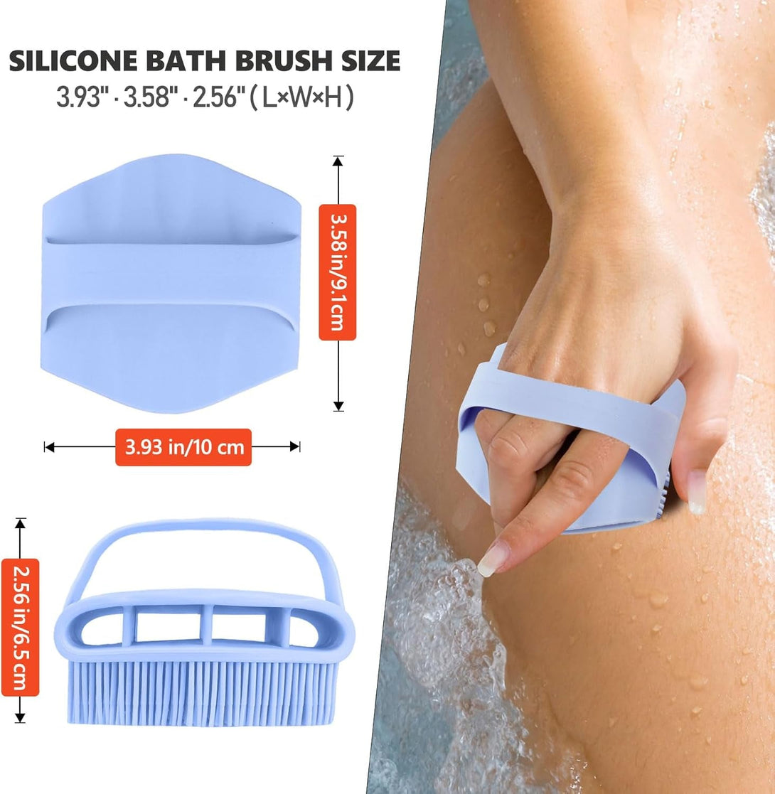 Silicone Body Scrubber with Handle - Exfoliating Shower Brush for Men & Women, Travel-Friendly & Quick-Dry, Soft Silicone Loofah Alternative for All Skin Types (Blue)