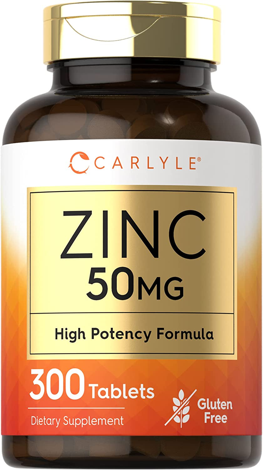 Carlyle Zinc 50Mg | 300 Tablets | Vegetarian, Non-Gmo, and Gluten Free Supplement | Zinc Gluconate | High Potency Formula