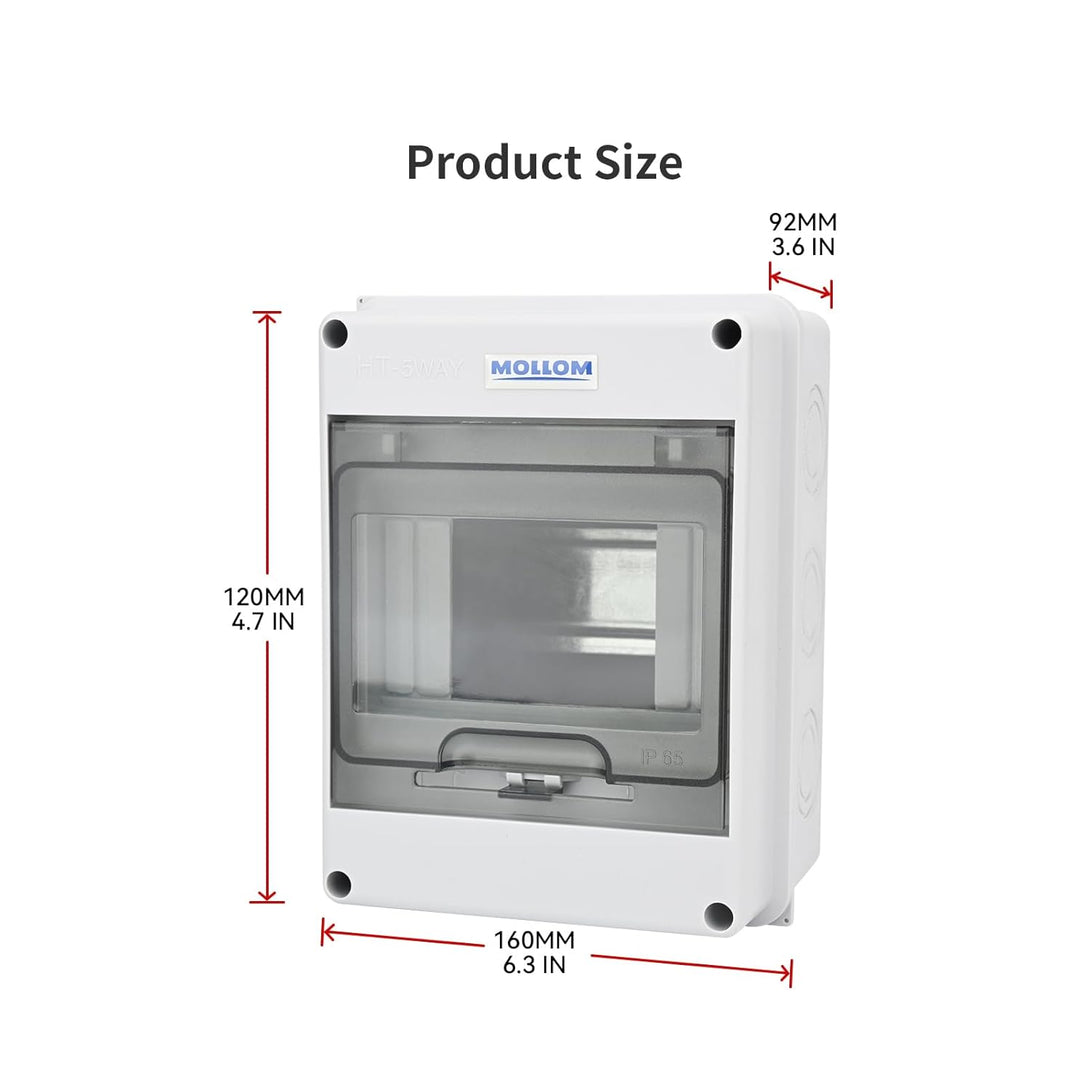 5 Way Circuit Breaker MCB Distribution Protection Box with DIN Rail, IP65 Waterproof,For Indoor and Outdoor