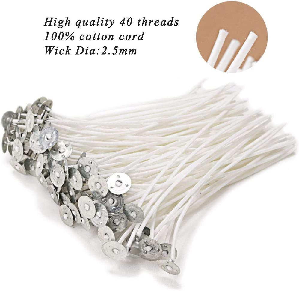 Ericx Light 100 Piece Cotton Candle Wick 6" Pre-Waxed for Candle Making,Candle DIY