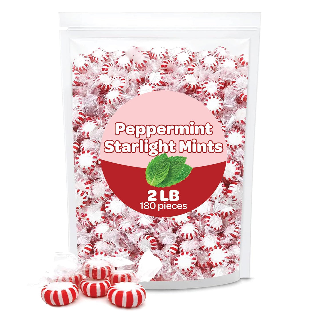 Starlight Mints Peppermint Christmas Hard Candy, 2 Pounds Bulk Pack (About 180 Count)