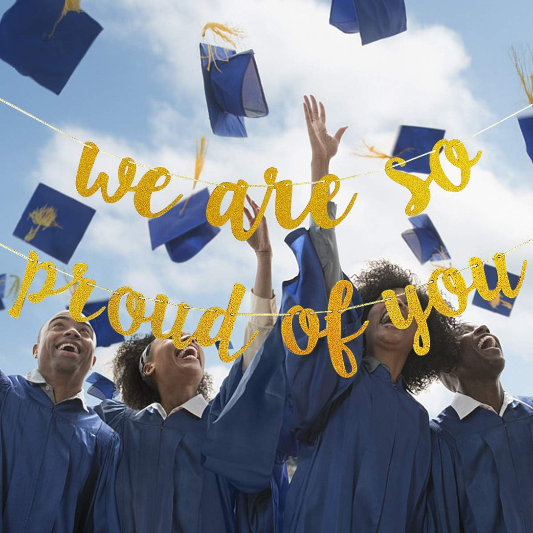 2025 Graduation Banner Party Decorations Gold, We Are so Proud of You Banner 2025 Graduation Banner Congratulations Banner for Gold High School College Graduation Party Decorations 2025