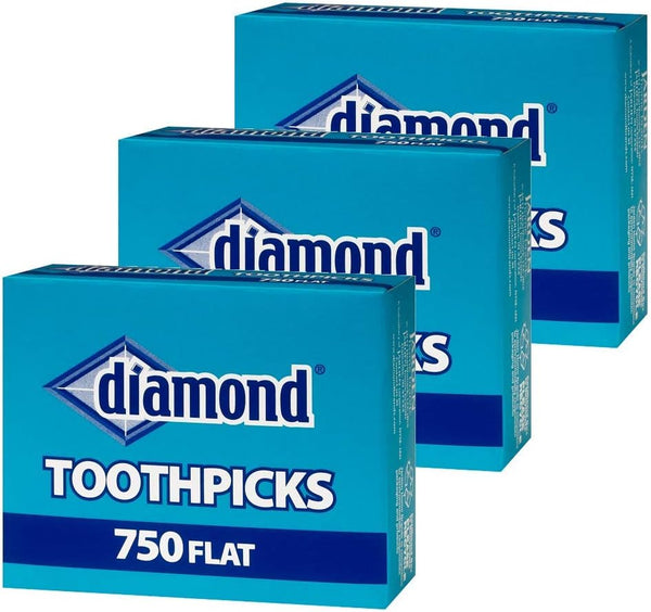 Diamond Flat Toothpicks 750Ct, 3 Pack