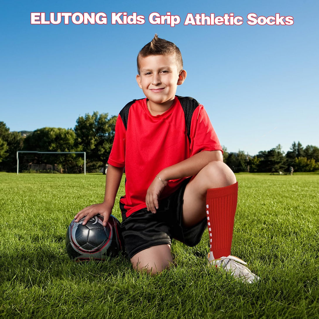 ELUTONG Kids Grip Soccer Socks anti Slip Football Athletic Sports Crew Socks for 4-16 Years Youth Boys Girls