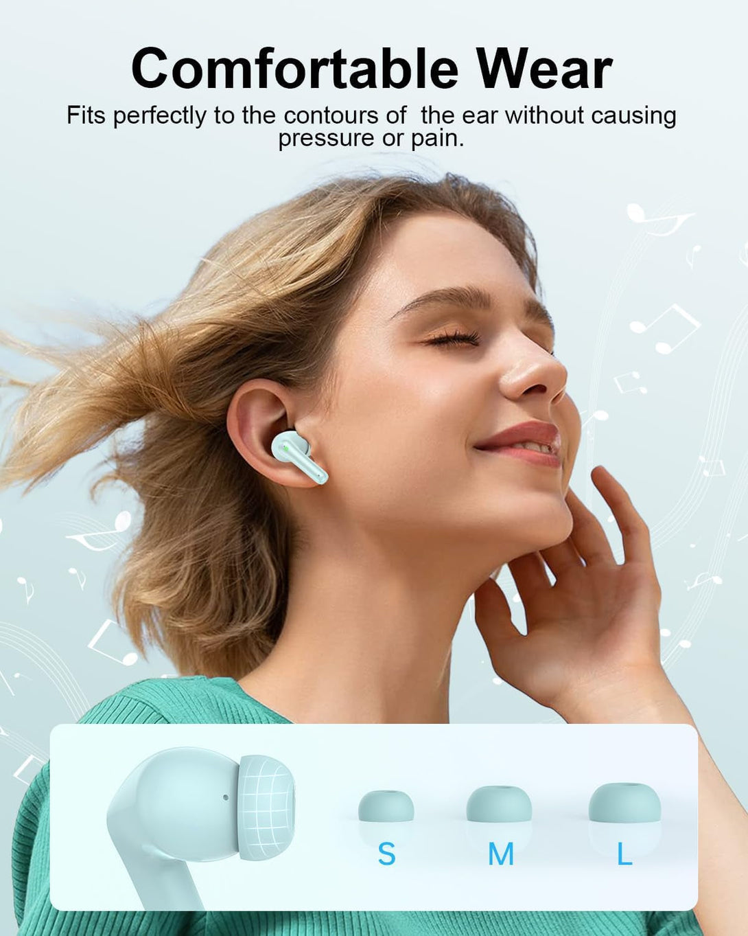Wireless Earbuds, Bluetooth 5.3 Ear Buds, Headphones with Clear Stereo Sound, 40H Playtime with LED Digital Display, IPX7 Waterproof Earphones Built-In Mic for Phone Tablet Sports Workout, Jade
