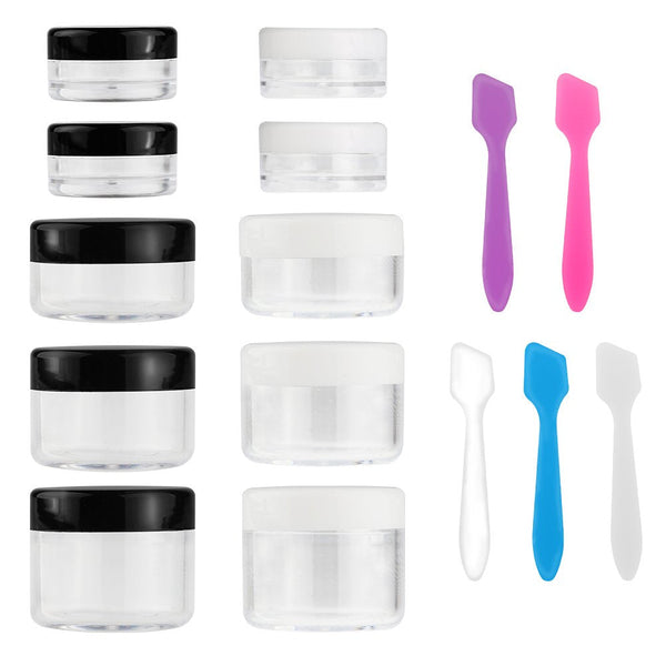 Accmor 10 Pieces Makeup Travel Containers with Lids 3/5/ 10/15/ 20 Gram Size Cosmetic Jars with 5 Pieces Mini Spatulas for Gift(Random Color)