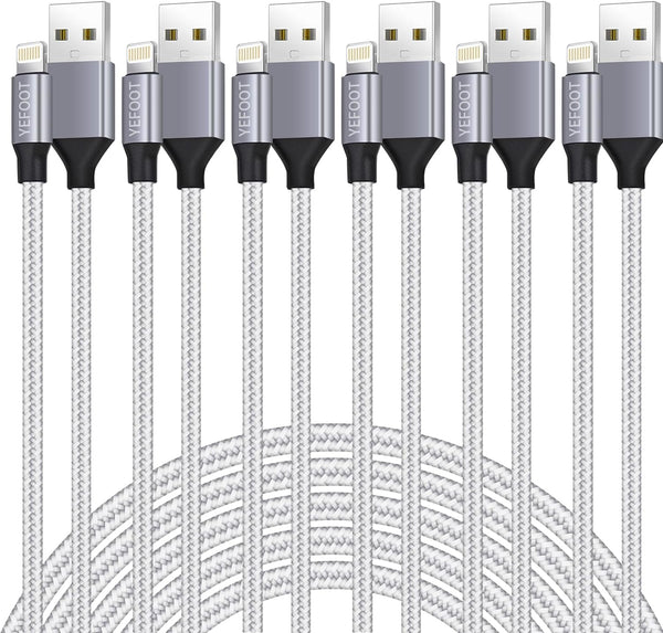 [Apple Mfi Certified] 6Pack(3/3/6/6/6/10Ft) Iphone Charger Nylon Braided Fast Charging Lightning Cable Compatible Iphone 14Pro/14/13Pro/13/12Pro/12/11And More-Silver&White