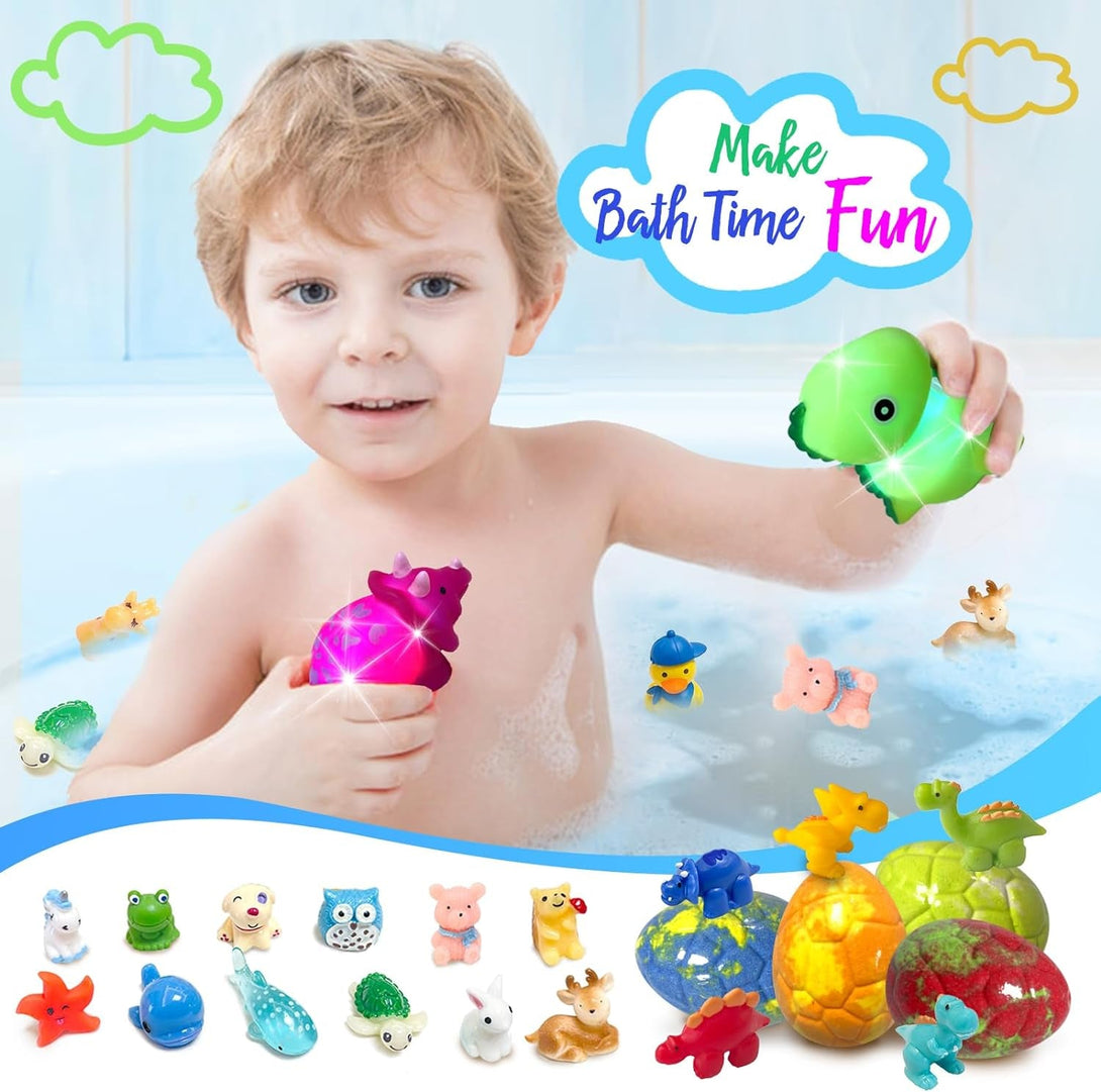 Bath Bombs for Kids with Surprise Inside, 20 Pack Kids Bath Bombs Gift Set for for Boys Girls, Dino Egg Bath Bomb Gentle Bubble Kit with 2Pcs Dinosaur Bath Toy for Birthday, Christmas, Easter