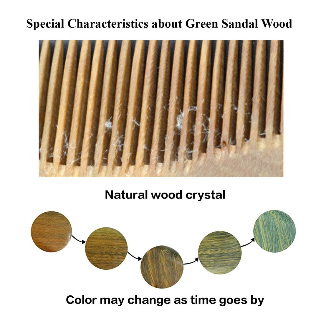 Onedor Handmade 100% Natural Green Sandalwood Hair Combs - Anti-Static Sandalwood Scent Natural Hair Detangler Wooden Comb (Wide Tooth),1 Count (Pack of 1)