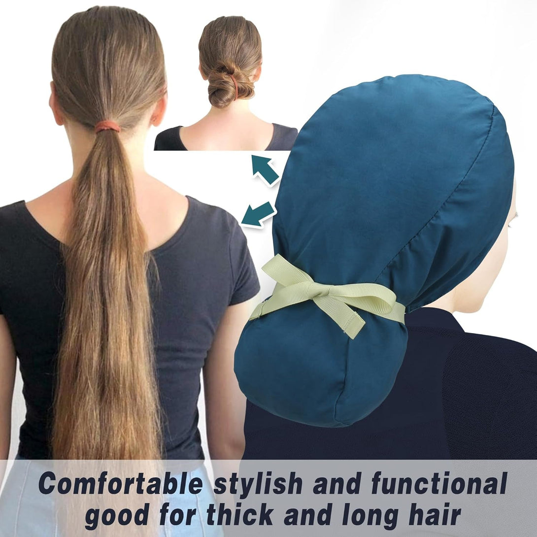 ABAMERICA Scrub Caps for Women Surgical Caps Nurse Hat Functional Ponytail Holder for Long Hair Single or Satin-Lined
