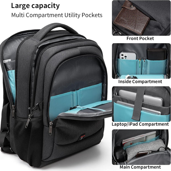 DUSLANG 17 Inch Laptop Backpack for Travel Water Resistant College Backpack for Men/Women Laptop Bag with USB Charging Port and Clear Cosmetic