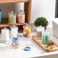 Qtip Holder Dispenser for Cotton Ball, Swab, round Pads - 10 Oz Clear Plastic Apothecary Jar Set for Bathroom Storage, Vanity Organizer