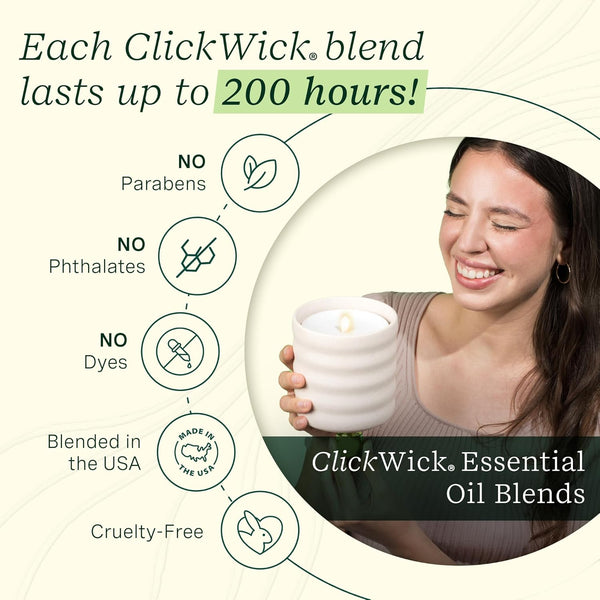 Lifelines Flameless Candle Aromatherapy Essential Oil Diffuser with Clickwick Essential Oil Blend - Cordless & Waterless Diffuser for Home -