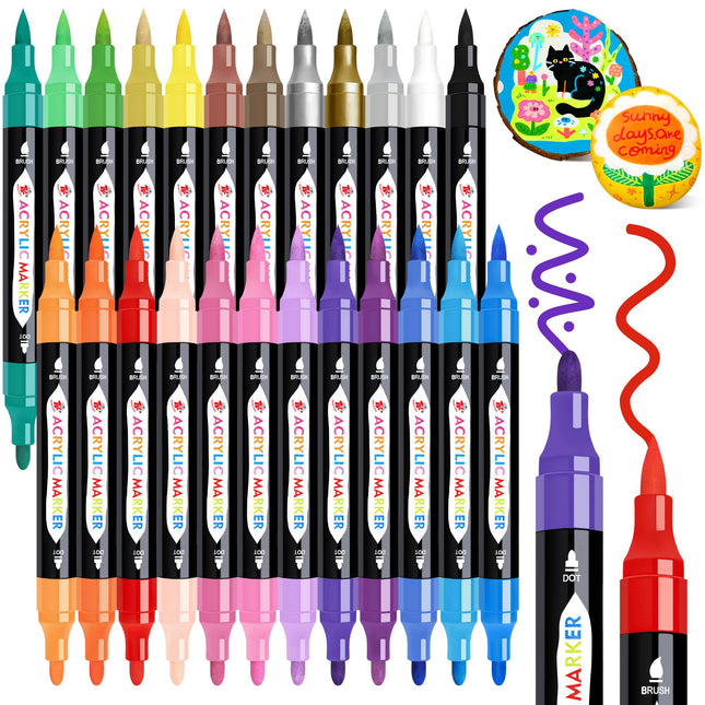 TBC the Best Crafts 24 Colors Dual Tip Acrylic Paint Markers,Waterproof, Non-Tox
