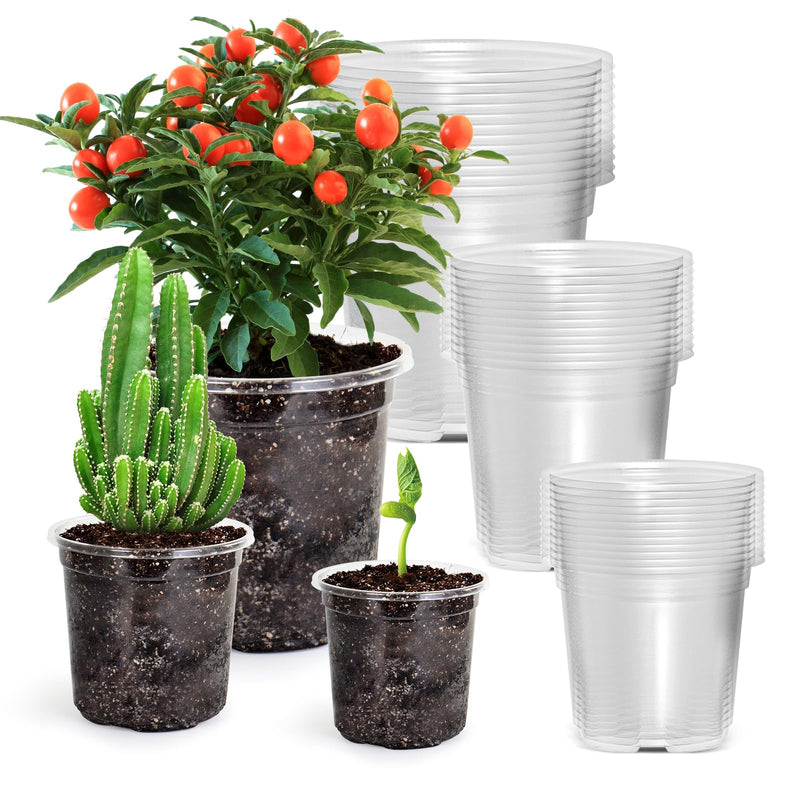 Bluepro 36 Packs 5/4/3.5 Inch Reinforced Clear Nursery Pots with Drainage Hole, Transparent Variety Pack Plastic Plant Pot Seedling Planter for